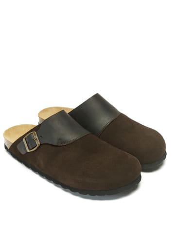 Mandel Leder-Clogs in Braun
