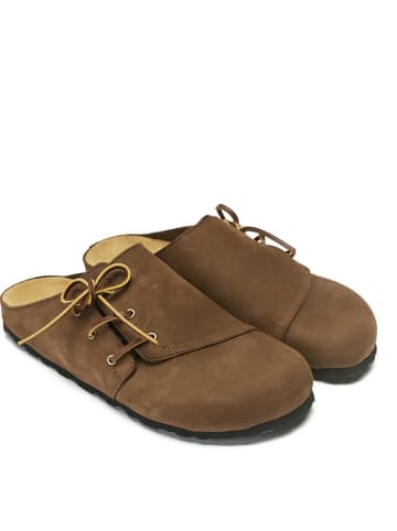 Mandel Leren clogs donkerbruin