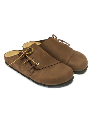 Mandel Leren clogs "Ester" bruin