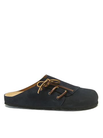 Mandel Leren clogs donkerblauw