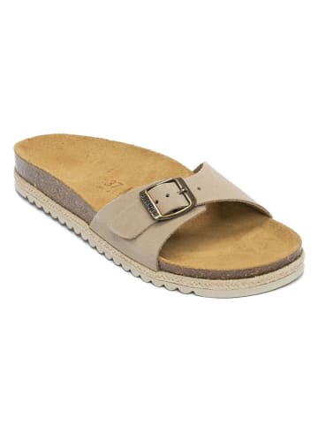 Mandel Leren slippers taupe