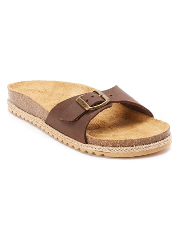 Mandel Leren slippers bruin