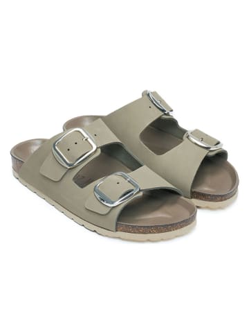 Mandel Leren slippers grijs