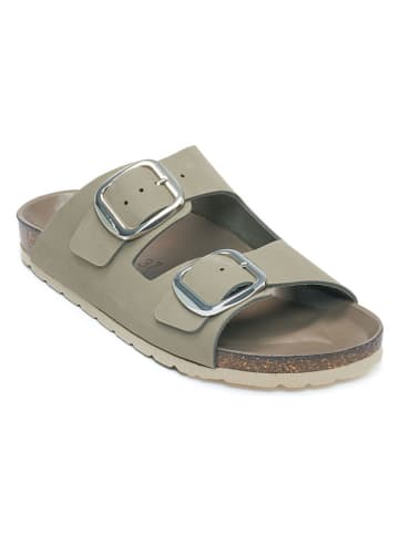 Mandel Leren slippers grijs