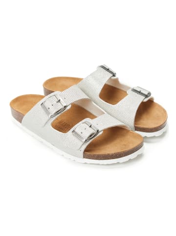 Mandel Pantoletten "Alberto" in Weiß/ Silber