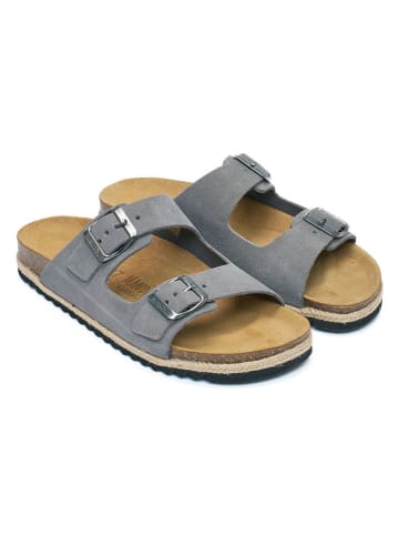 Mandel Leren slippers grijs