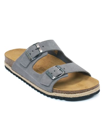 Mandel Leren slippers grijs