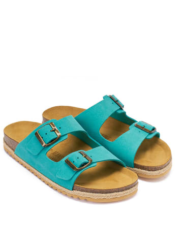 Mandel Skórzane klapki w kolorze turkusowym