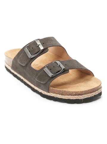 Mandel Leren slippers antraciet