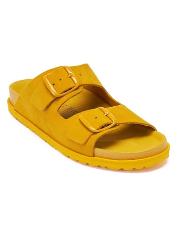 Mandel Leren slippers geel