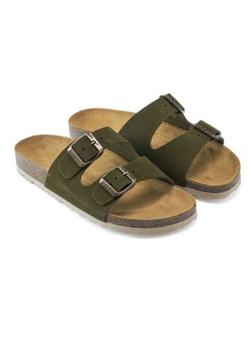 Mandel Leren slippers kaki