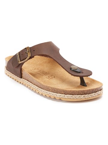 Mandel Leren teenslippers bruin