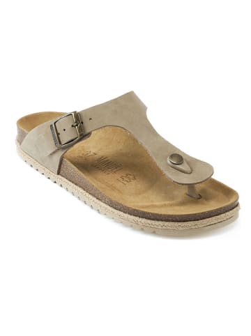 Mandel Leren teenslippers taupe