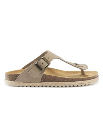 Mandel Leren teenslippers taupe