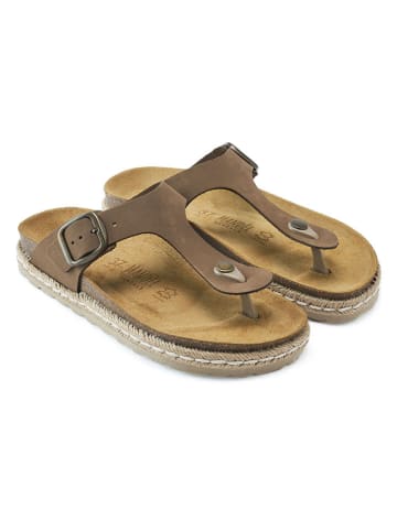 Mandel Leren teenslippers bruin