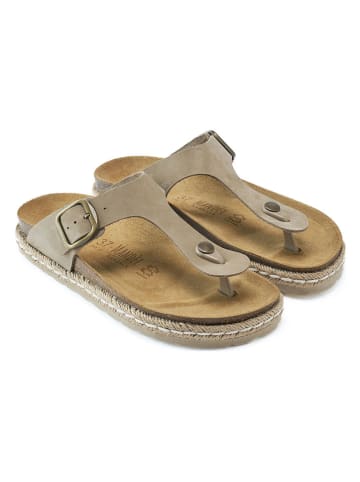 Mandel Leren teenslippers taupe