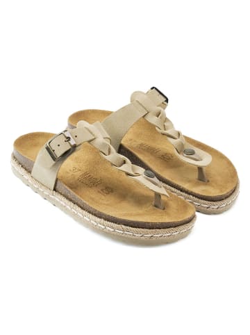 Mandel Leren teenslippers beige