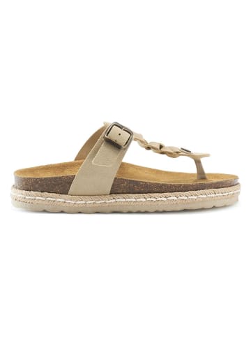 Mandel Leren teenslippers beige