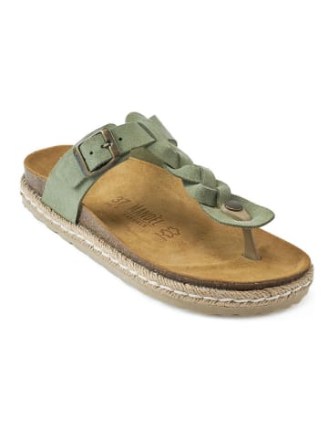 Mandel Leren teenslippers groen