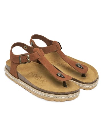 Mandel Leder-Zehensandalen in Hellbraun