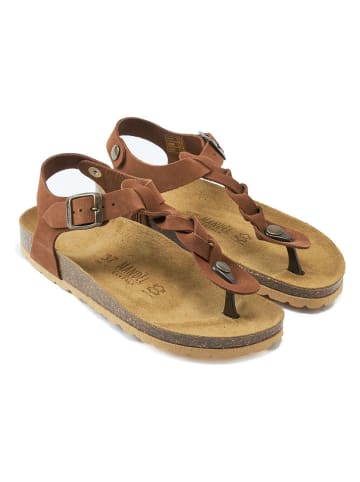 Mandel Leren teensandalen lichtbruin