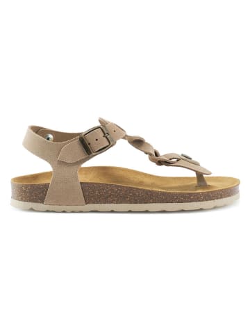 Mandel Leren teensandalen beige