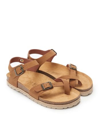Mandel Leren teenslippers "Eisa" lichtbruin