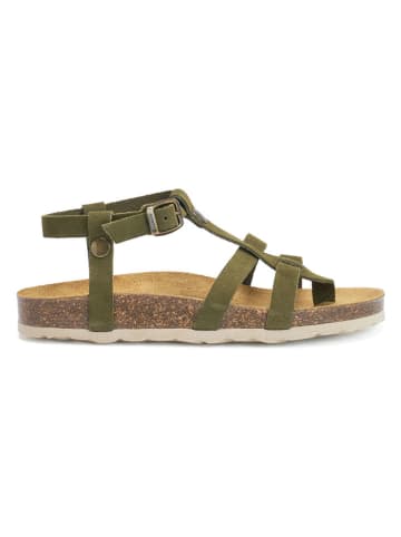 Mandel Leren teensandalen kaki