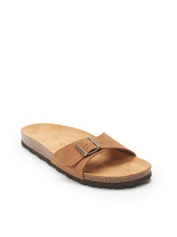 Mandel Leren slippers lichtbruin