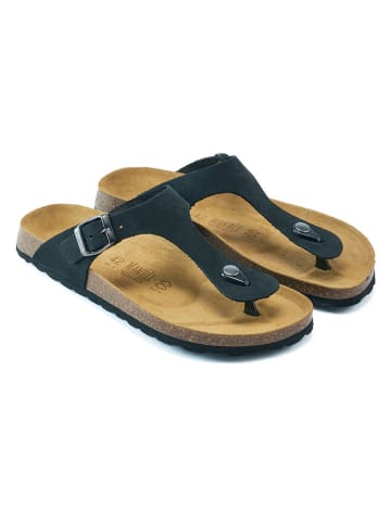 Mandel Leren teenslippers donkerblauw