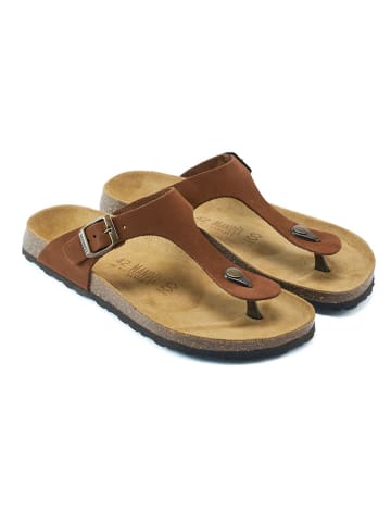 Mandel Leren teenslippers lichtbruin