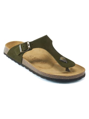 Mandel Leren teenslippers kaki