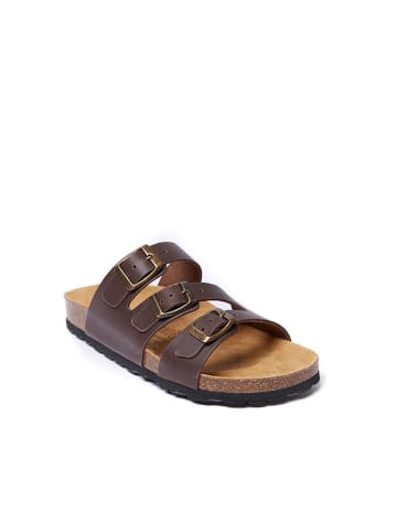 Mandel Leder-Pantoletten "Paco" in Braun