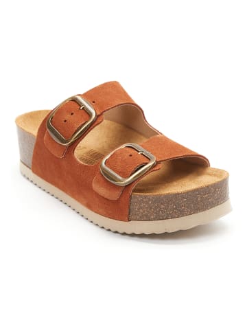 Mandel Leren slippers lichtbruin