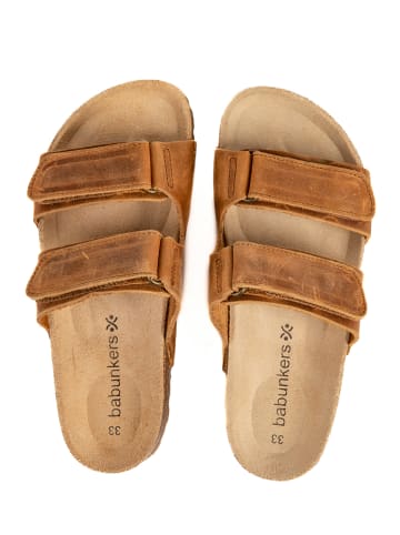 BABUNKERS Family Leren slippers lichtbruin