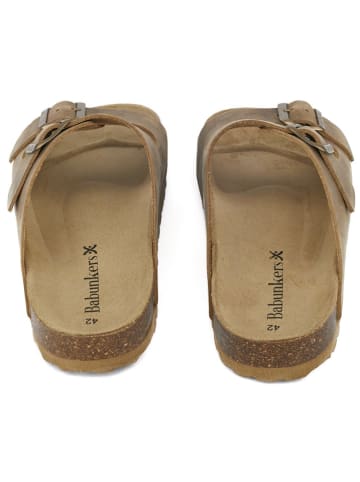 BABUNKERS Family Leren slippers lichtbruin