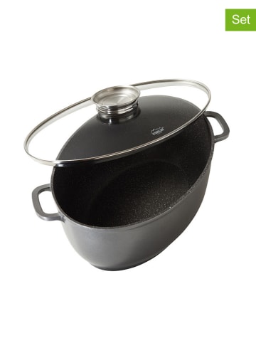 Stoneline 2-delige set: braadslede met deksel grijs - 8 l