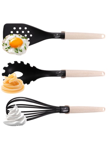 Stoneline 6tlg. Kochbesteck-Set "Natural Line® " in Schwarz/ Creme