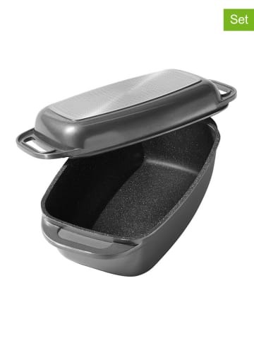 Stoneline 2-delige set: braadslede met deksel grijs - 5,7 l