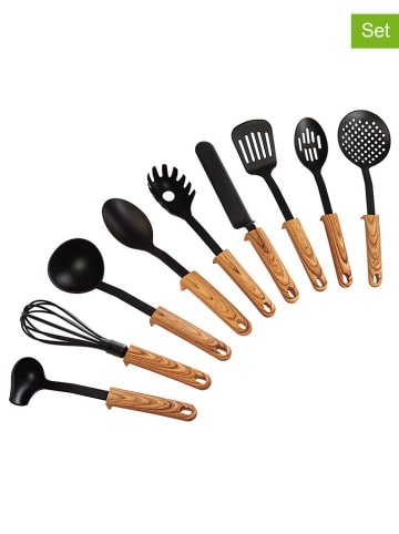 Stoneline 9-delige keukenhulpjesset zwart/lichtbruin