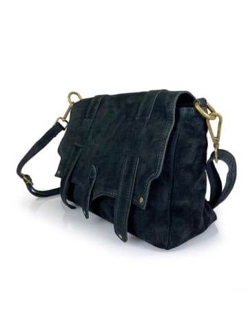 ORE10 Leder-Umhängetasche "Sim" in Schwarz - (B)30 x (H)21 x (T)8 cm