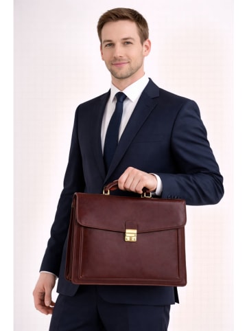 ORE10 Skórzana aktówka "Napoli" w kolorze bordowym - 41 x 31 x 18 cm