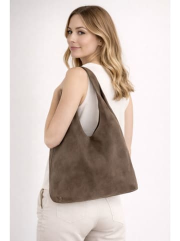 ORE10 Skórzana torebka "Vercelli" w kolorze szarobrązowym - 40 x 30 x 14 cm
