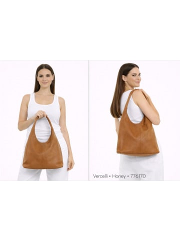 ORE10 Leren schoudertas "Vercelli" lichtbruin - (B)40 x (H)30 x (D)14 cm