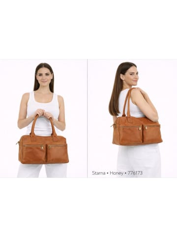 ORE10 Leder-Henkeltasche "Starna" in Cognac - (B)34 x (H)26 x (T)14 cm