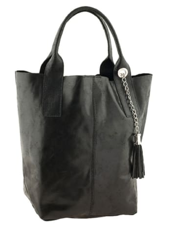 ORE10 Leren shopper "Laura" zwart - (B)38 x (H)41 x (D)20 cm