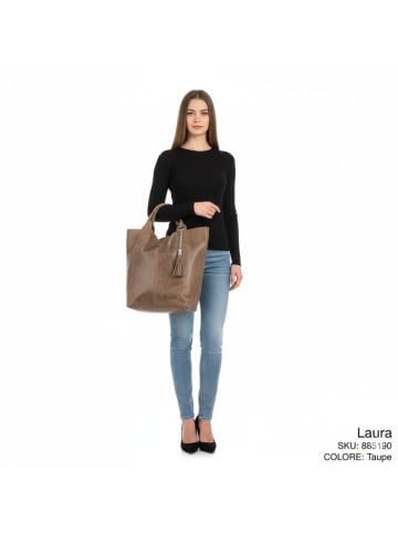 ORE10 Leren shopper "Laura" taupe - (B)38 x (H)41 x (D)20 cm