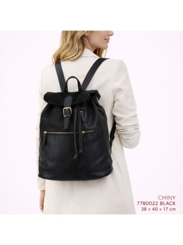 ORE10 Leren rugzak "Chiny" zwart - (B)38 x (H)40 x (D)17 cm