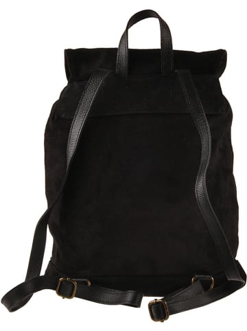 ORE10 Leder-Rucksack "Chiny" in Schwarz - (B)38 x (H)40 x (T)17 cm