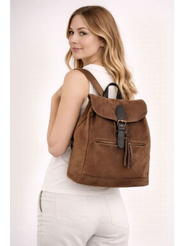 ORE10 Skórzany plecak "Chiny" w kolorze brązowym - 38 x 40 x 17 cm